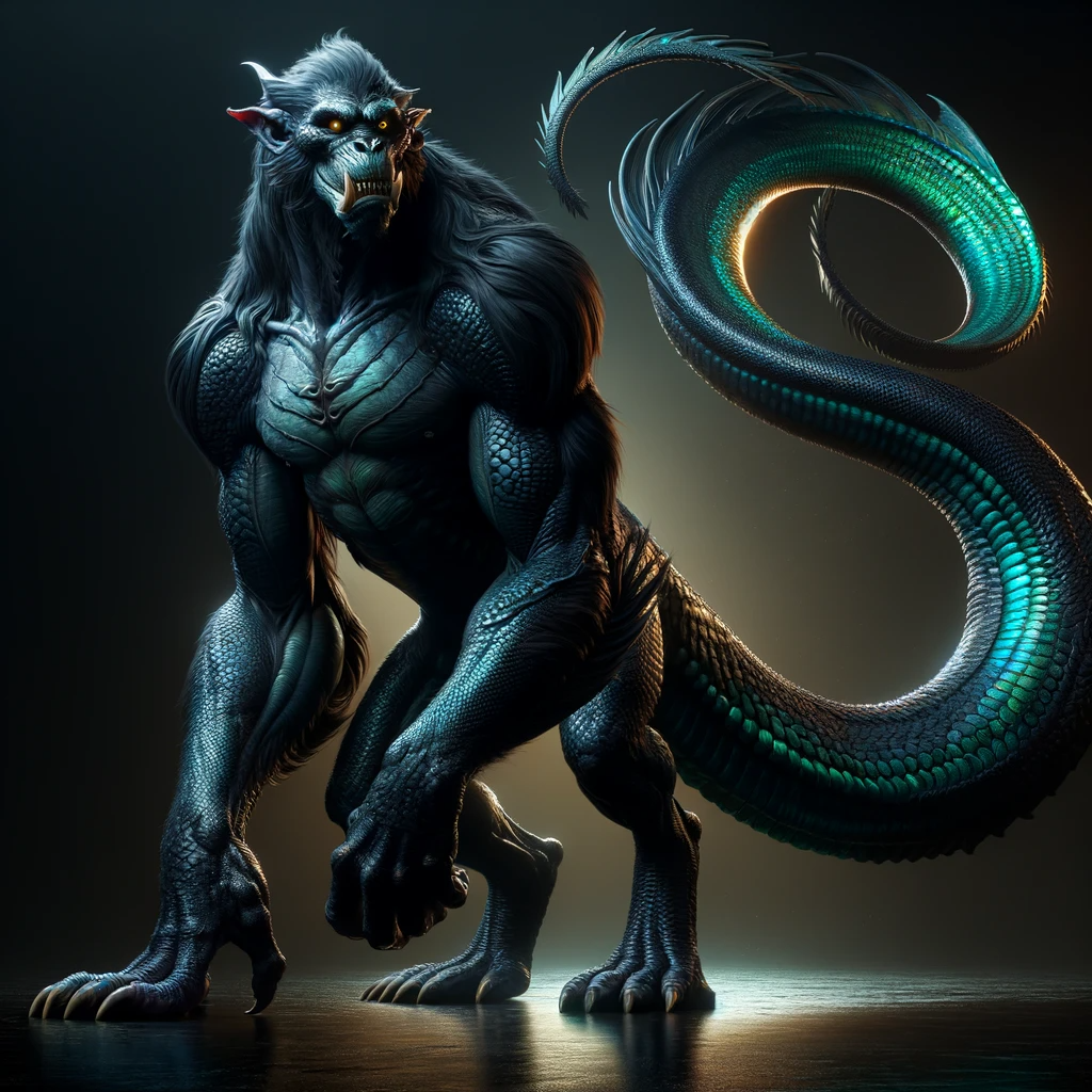 DALL-E-2023-11-07-16-32-26-A-seven-foot-tall-Chimera-stands-ominously-its-body-covered-in-sleek-obsi.png