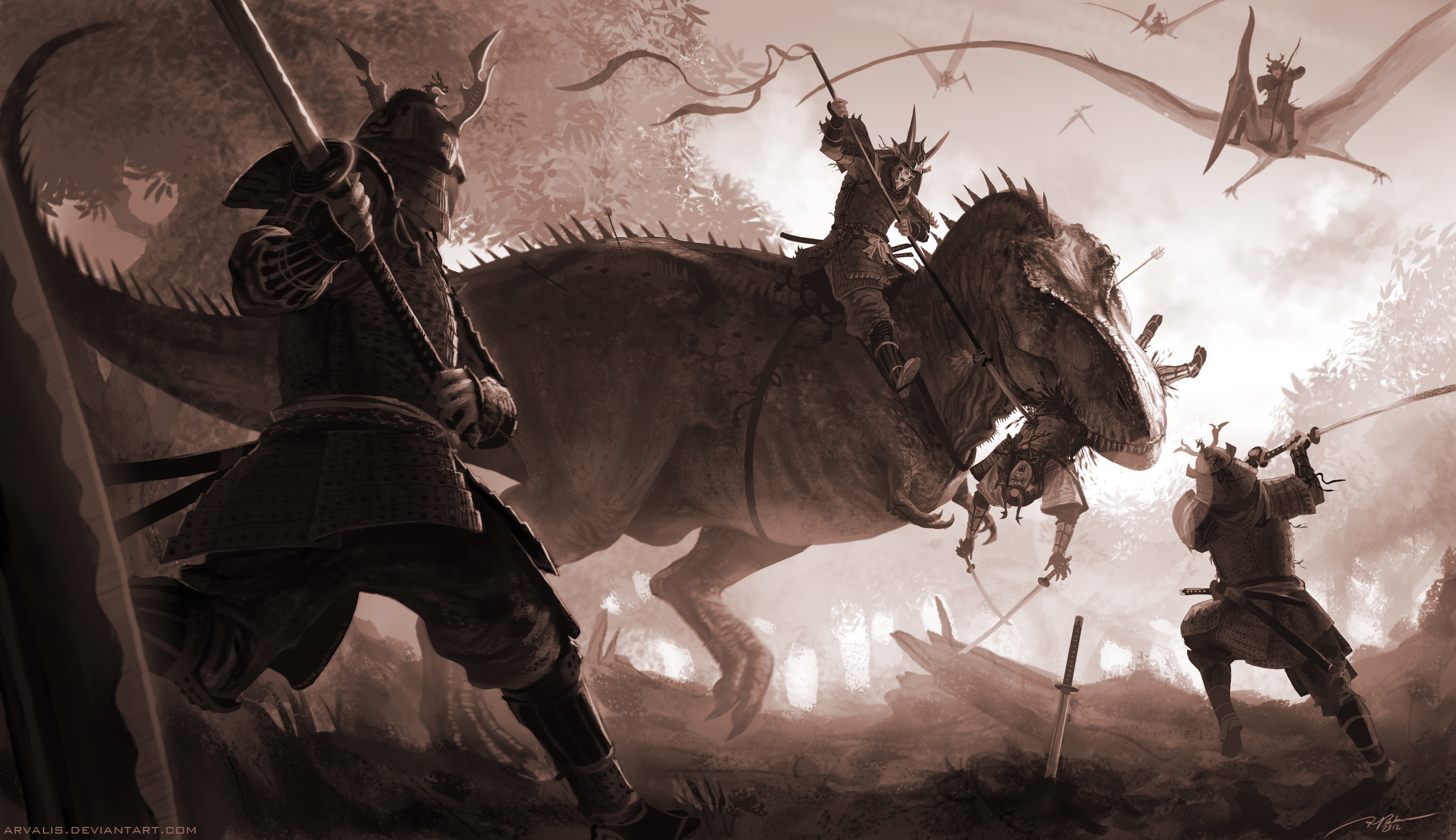 t_rex_vs_samurai_by_arvalis-d4pq931.jpg